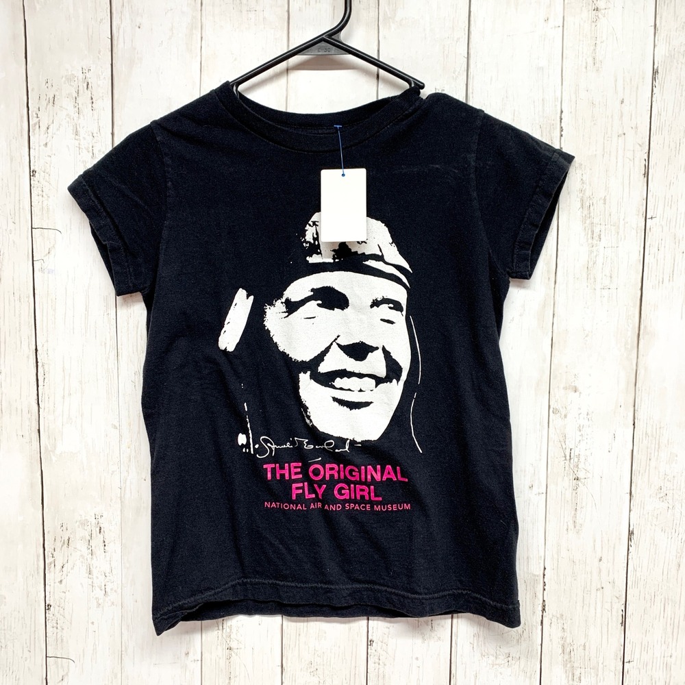 Smithsonian The Original Fly Girl T-Shirt Womens Size S Black Graphic Cotton Tee